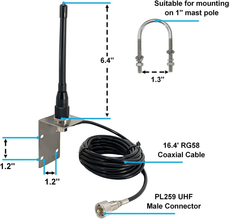 fmuser VM200 Marine Antenna, Durable 153-164Mhz Boat Radio Antenna with 16ft RG58 Coaxial Cable and L-Bracket, Ideal for Marine Radio - Image 2